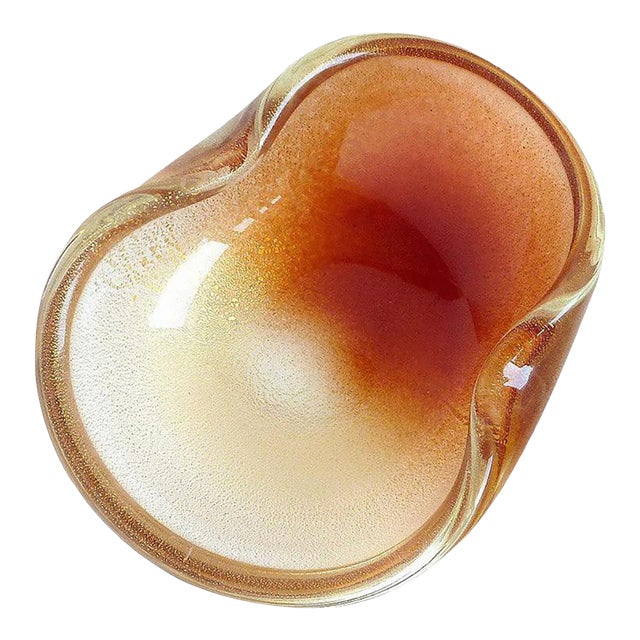 Vintage Murano Seguso Rusty Red Gold Flecks Pulveri Italian Art Glass Mid Century Decorative Bowl For Sale