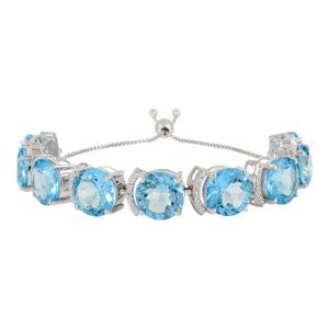 Bochic Blue Topaz & Zircon Prong Set Adjustable Bracelet in 925 Silver - Gift for Her