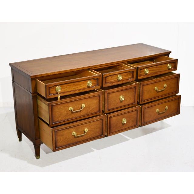 Wood Mid Century Transitional 9 Drawer Dresser by Drexel For Sale - Image 7 of 14