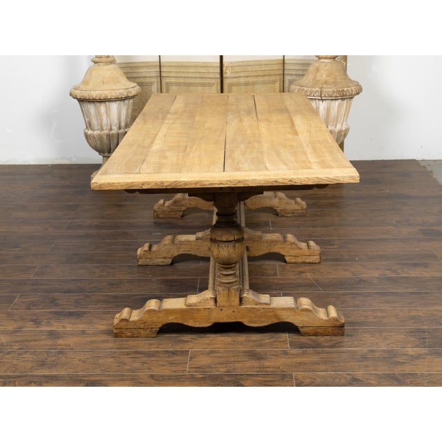 French 19th Century Bleached Oak Farm Table with Trestle Base and Baluster Legs For Sale In Atlanta - Image 6 of 12