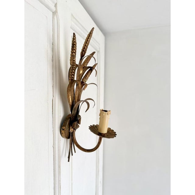 Vintage Gilt Metal Wheat Sheaf Wall Sconce, France, 1960s For Sale - Image 12 of 13