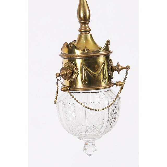 Antique Edwardian Brass & Cut Crystal Ceiling Lights, 1900, Set of 2 For Sale - Image 9 of 16