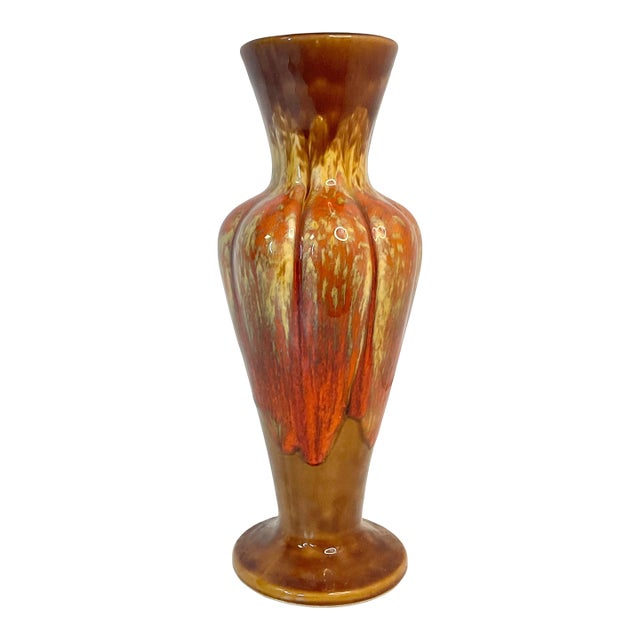 Mid-Century Americana Folk Art Boho Chic Dripped Glazed Ceramic Vase. For Sale