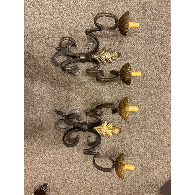 1900s Two-Arm French Wall Sconces With Gold-Leafed Bobeches - Pair For Sale In Indianapolis - Image 6 of 15