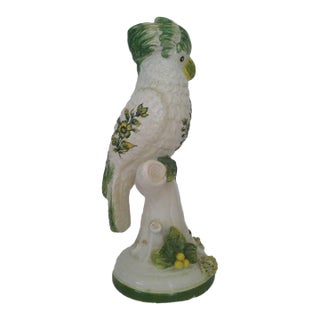 Vintage Bassano Italian Ceramic Cockatoo Figurine Hand-Painted Mid-Century Majolica Marked t.w.h. f.300 For Sale