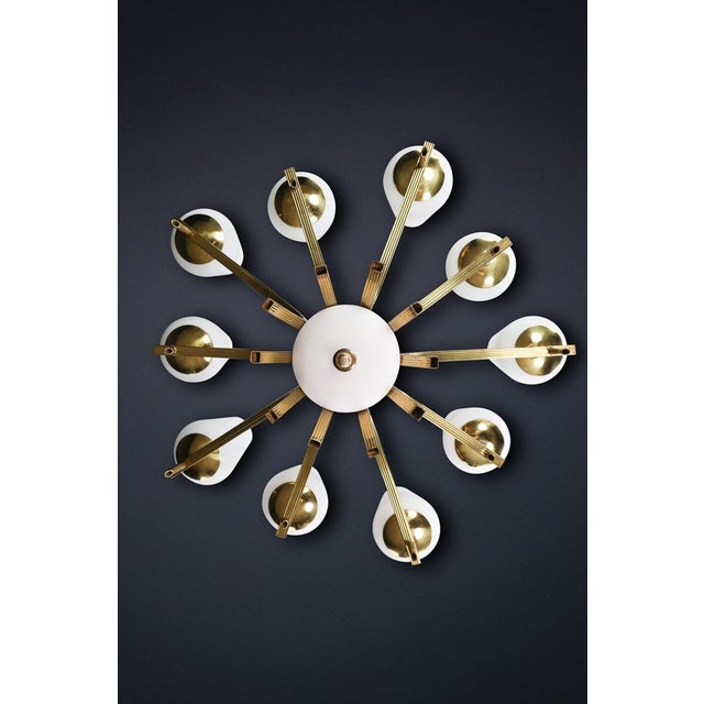 Mid-Century Modern Brass and Opaline Glass Chandelier, France, 1950s For Sale - Image 14 of 15