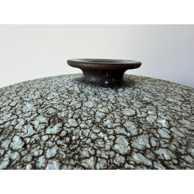 Large Vintage Textured Glazed Studio Pottery Bud Vase For Sale - Image 4 of 12