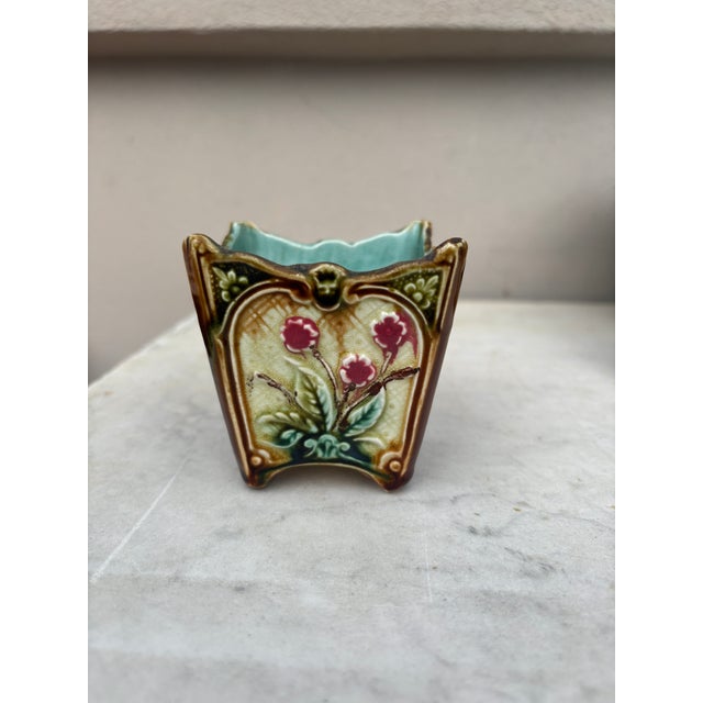 French Country Small French Majolica Cache Pot Onnaing, Circa 1890 For Sale - Image 3 of 6