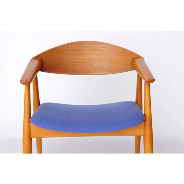 Brown Vintage Beech and Teak Armchair with Blue Upholstery, Germany, 1960s For Sale - Image 8 of 10
