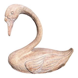 Vintage 1990s Faux Bois Carved Large Decorative Swan Statue For Sale