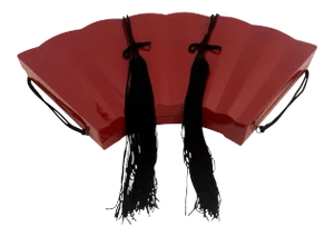 Japanese Lacquer Ware Fan-Shaped Box with Compartments