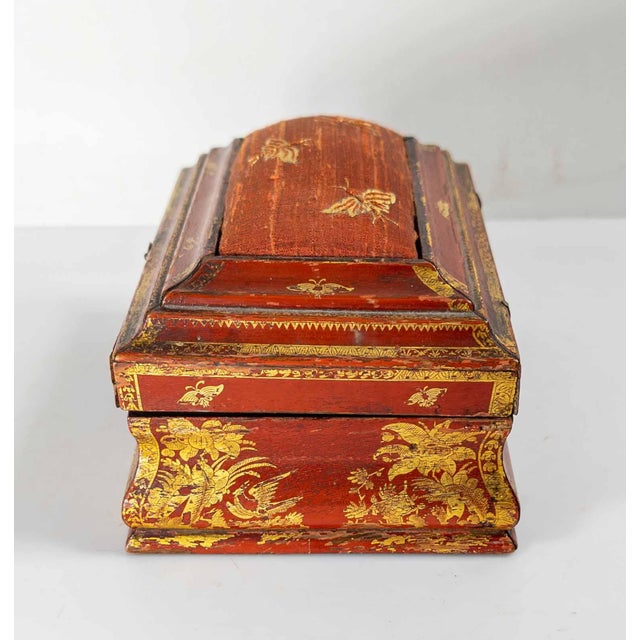 Red 19th Century English or French Red Lacquer Gilt Chinoiserie Sewing Box For Sale - Image 8 of 16