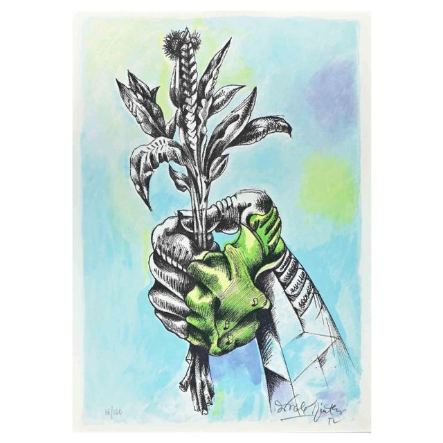 Ercole Pignatelli, Flower, Original Lithograph, 1972 For Sale