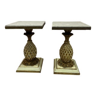 1960s Hollywood Regency Wood Carved Pineapple Accent Tables - a Pair For Sale