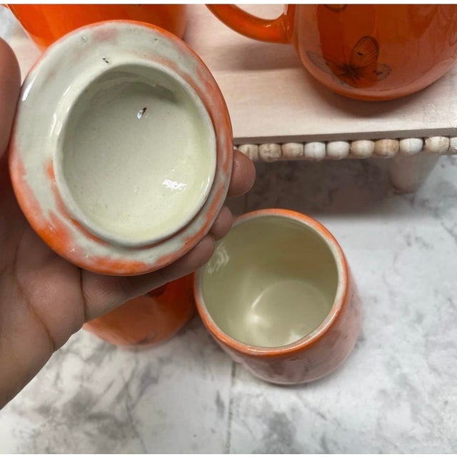 1960s Vintage 1960's Mid Century Modern Cottage Core Butterfly Coffee Mugs & Creamer Sugar Bowl Set - Set of 6 For Sale - Image 5 of 14