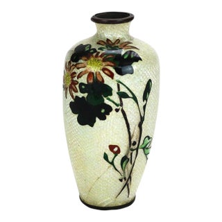 Antique Cloisonne Enameled Cabinet Vase With Flowers, Signed, Early 20thC For Sale