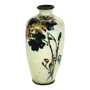 Antique Cloisonne Enameled Cabinet Vase With Flowers, Signed, Early 20thC