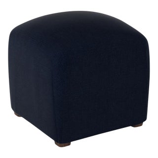 Linen Navy Cube Ottoman For Sale