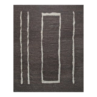 10x14 Talia Delicate Brown Kilim Minimalist Geometric Flatweave Wool Carpet Rug For Sale