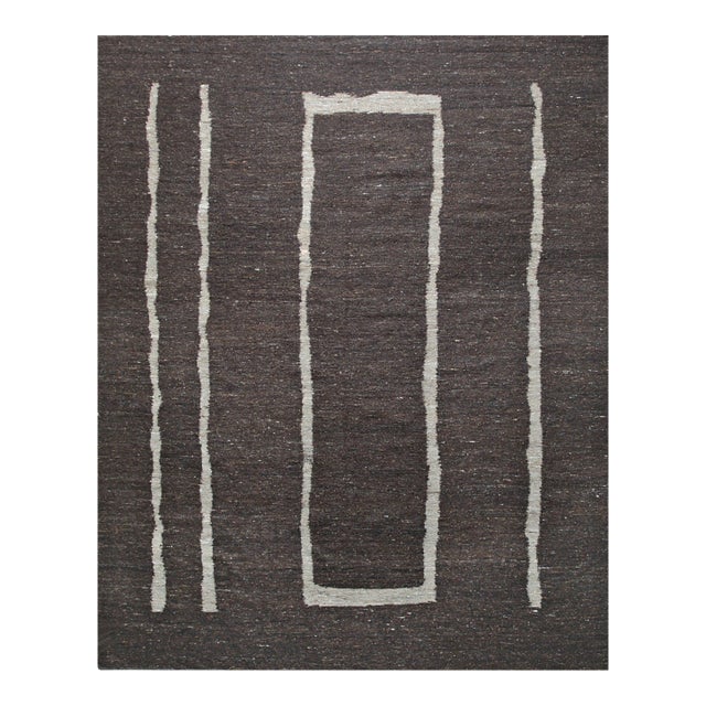 10x14 Talia Delicate Brown Kilim Minimalist Geometric Flatweave Wool Carpet Rug For Sale