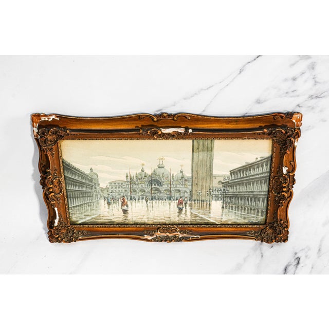 Lovely Venetian Scene Watercolor Antique Painting St. Marks Basilica Square Venice Italy Ornate Frame Art European Grand Tour Wall Decor For Sale - Image 11 of 13