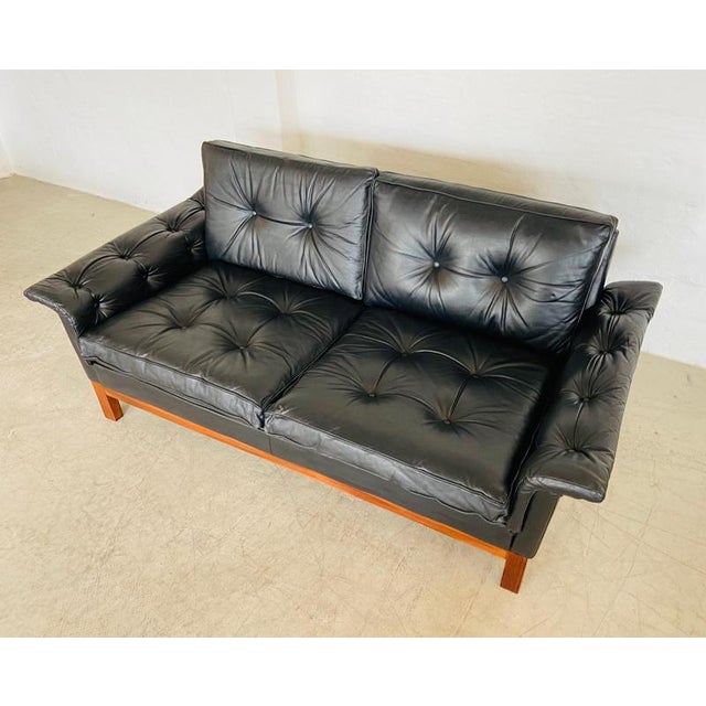 Black Vintage Scandinavian Black Buttoned Leather Sofa from Ikea, 1960s For Sale - Image 8 of 18