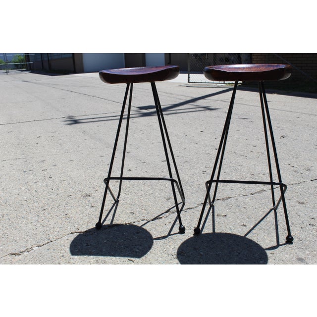 Mid Century Modern Greta Grossman Style Bar Stools- a Pair For Sale In Detroit - Image 6 of 13