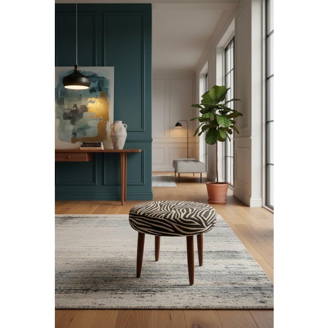 Danish Stool in Teak with Zebra Striped Upholstery, 1960s For Sale - Image 4 of 11
