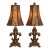 Late 20th Century Traditional Fleur-De-Lis Table Lamps With Decorative Patterned Shades - Pair For Sale
