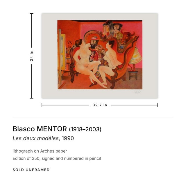 The School of Paris 1990 Blasco Mentor Les Deux Modèles Signed Lithograph For Sale - Image 3 of 3