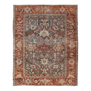 Antique Persian Bakshaish Rug With Medallions and Flower Motifs in Midnight Blue For Sale