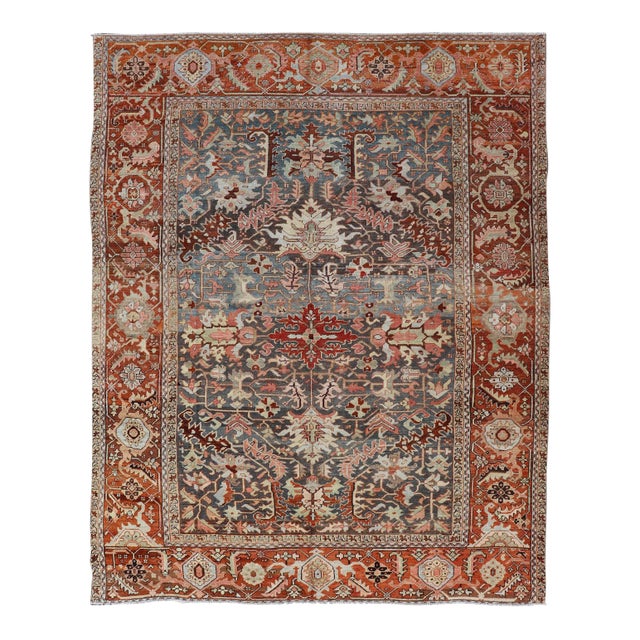 Antique Persian Bakshaish Rug With Medallions and Flower Motifs in Midnight Blue For Sale