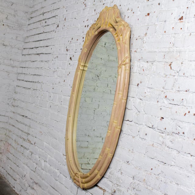 Late 20th Century Coastal or Hollywood Regency Style Oval Wall Mirror Faux Bamboo Resin Ceruse Finish For Sale - Image 4 of 18