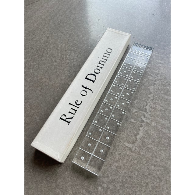 Vintage Japan Glass Domino Ruler Sculpture Paperweight Object Rule of Domino Branded For Sale - Image 4 of 11