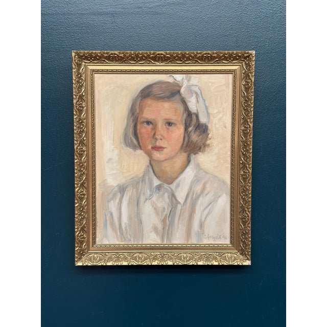 P. O. Linquist, Portrait of a Girl, 1946, Oil on Panel, Framed For Sale - Image 10 of 18
