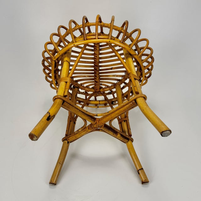 1960s Mid-Century Bamboo and Rattan Stool from Franco Albini, Italy, 1960s For Sale - Image 5 of 7