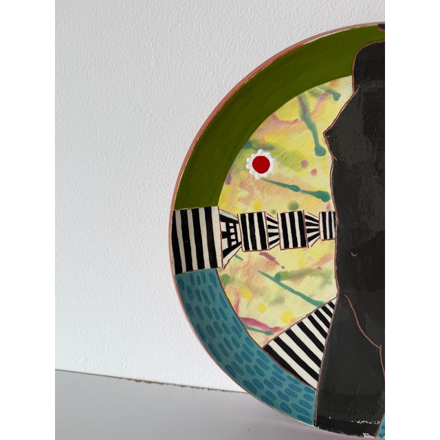 Ceramic 1980s Lois Barton Hand-Painted Modernist Figurative Art Ceramic Plate For Sale - Image 7 of 12