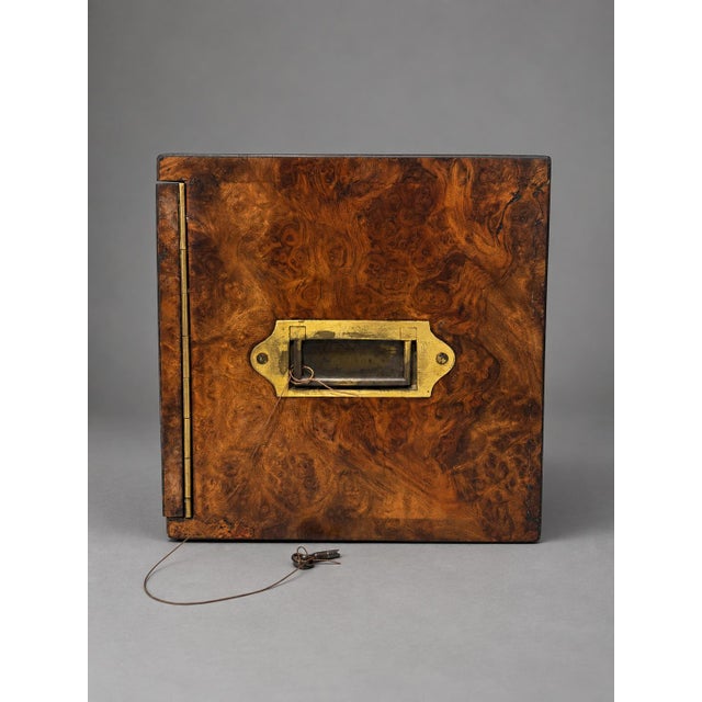 English Victorian Burr Walnut Table Cabinet With Brass Inlay and Bramah Lock For Sale - Image 10 of 10