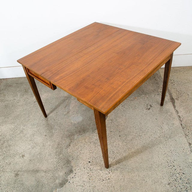 1960s Mid Century Modern Dining Table Walnut Folding Extensol Compact Extension Leaf 4 For Sale - Image 9 of 10