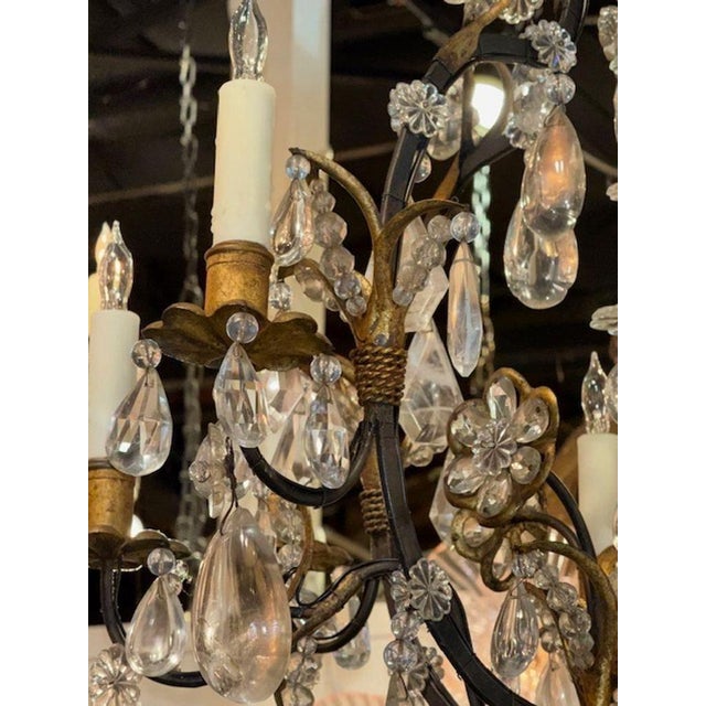 Early 20th Century Vintage French Maison and Bagues Bronze and Rock Crystal Chandelier For Sale - Image 5 of 7