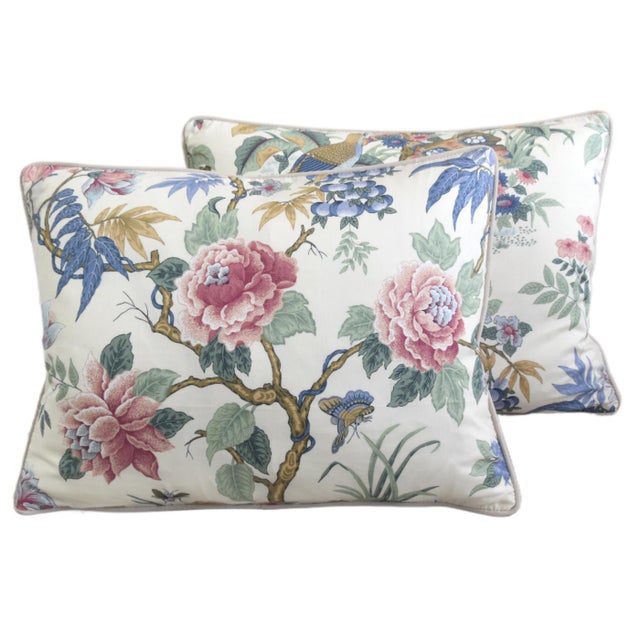 2020s Schumacher Chinoiserie Floral Feather/Down Pillow Set of Two For Sale - Image 5 of 5