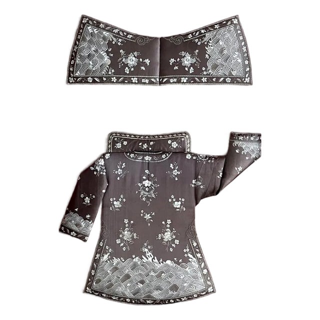 Framed Antique Two-Piece Chinese Embroidery Winter Jacket Ensemble For Sale