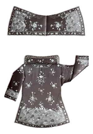 Framed Antique Two-Piece Chinese Embroidery Winter Jacket Ensemble