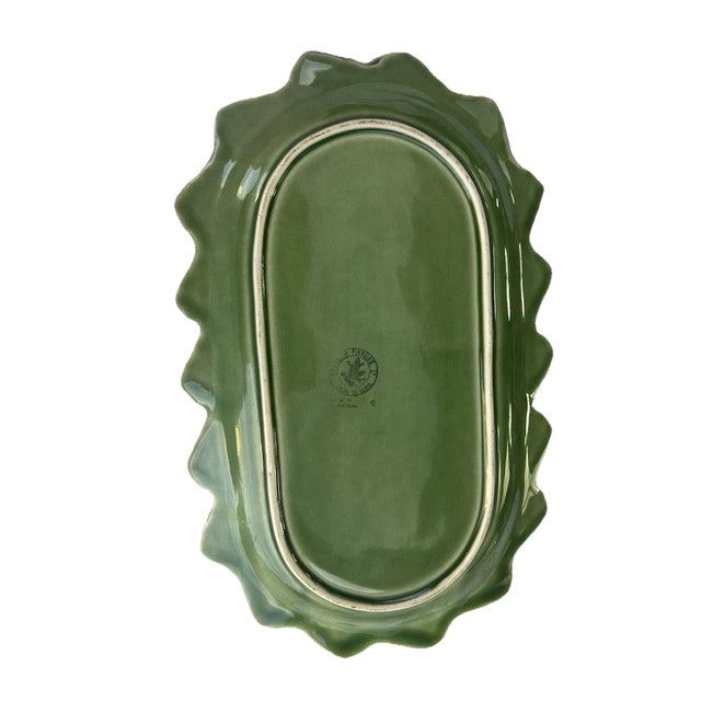 Charming vintage ceramic rabbit platter by celebrated Portuguese maker Bordallo Pinheiro. Finished in a rich green glaze,...