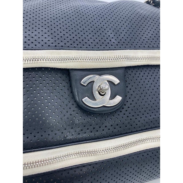 Black Chanel Black Perforated Leather Expandable Classic Flap Shoulder Bag For Sale - Image 8 of 11