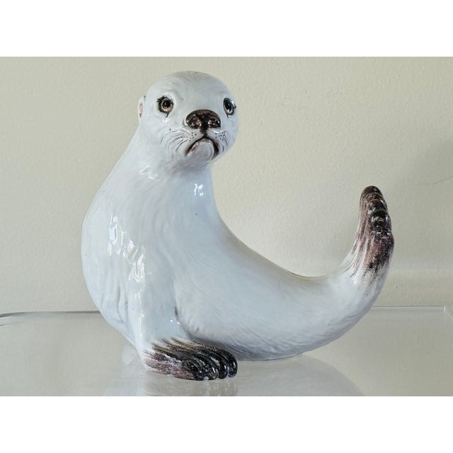 1960s Mid-Century Italian Glazed Terracotta Seal Pups - a Pair For Sale - Image 5 of 12