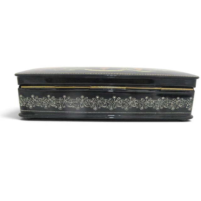 Russian Saint Petersburg Kholuy Style Hand Painted Panoramic Lacquer Box Signed For Sale - Image 14 of 14