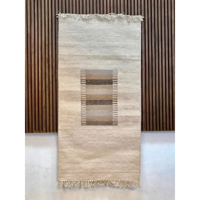 Beige Scandinavian Wool Kelim Wall Rug with Abstract Modern Graphic, 1960s For Sale - Image 8 of 8