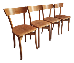 Mid-Century French Bistro Chairs in Beech and Plywood, 1960s, Set of 4