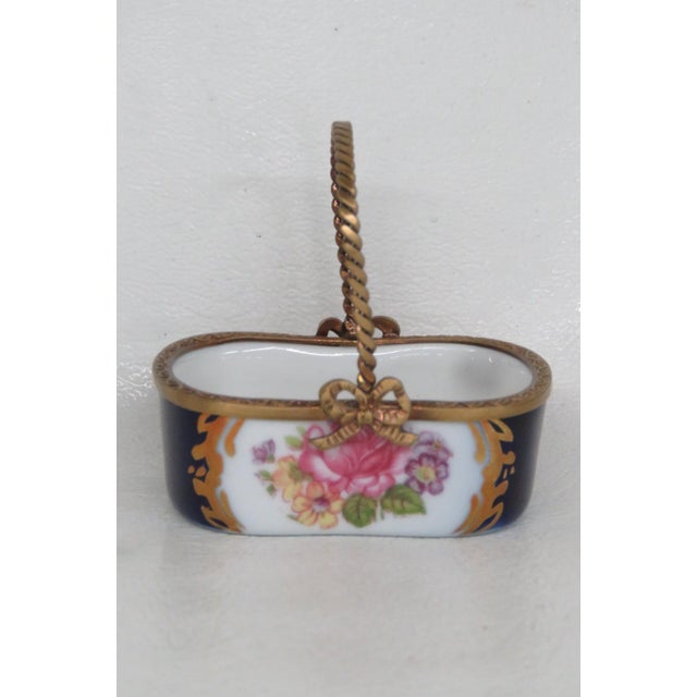 Limoges, France Limoges Dubarry Trinket France Mini Blue Floral Basket With Gold Handle 4719b For Sale - Image 4 of 13